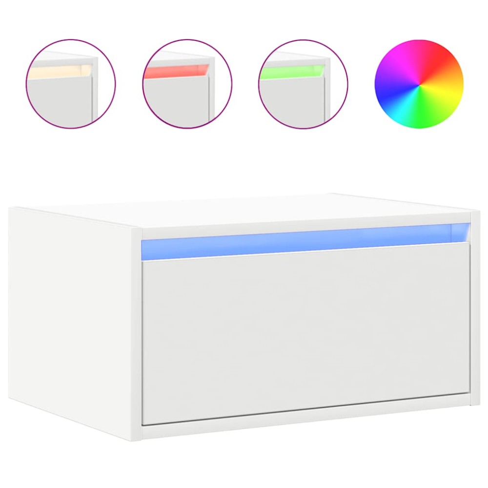 vidaXL Noptieră montată pe perete cu lumini LED, alb