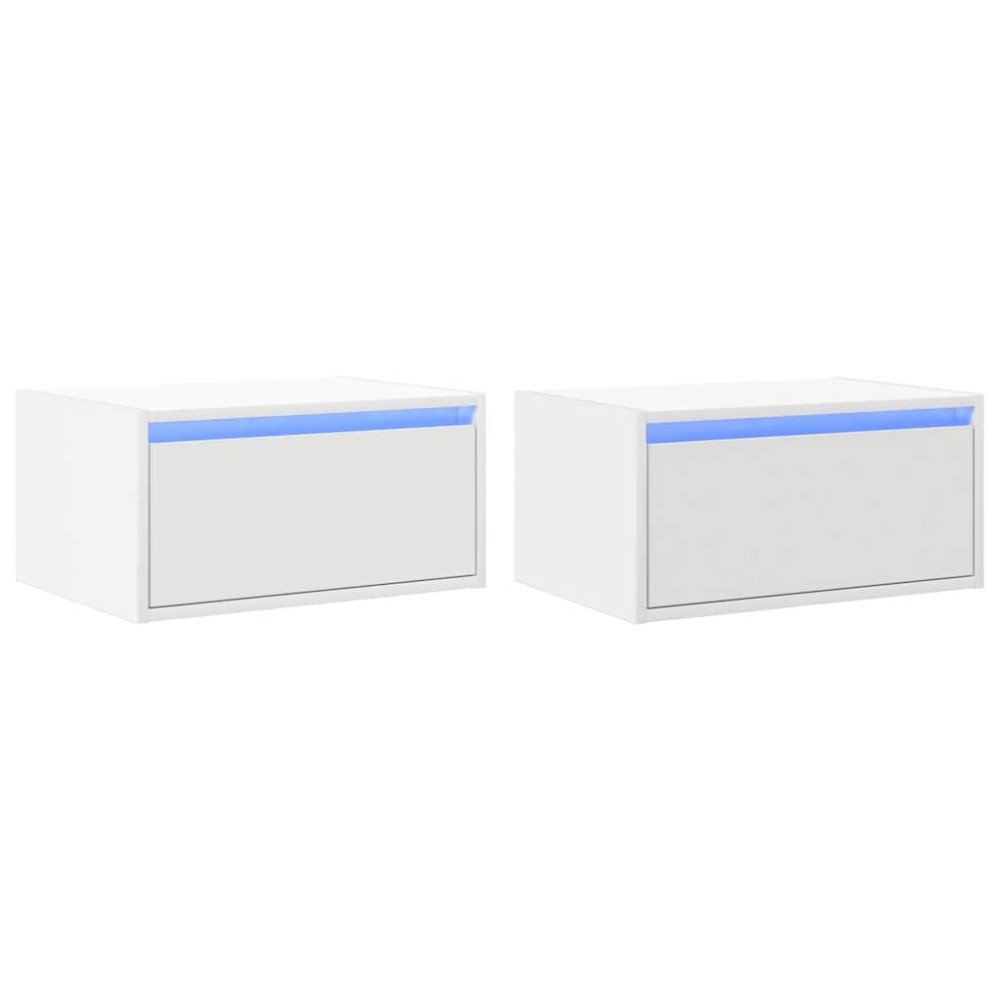 vidaXL Noptiere montate pe perete cu lumini LED, 2 buc., alb