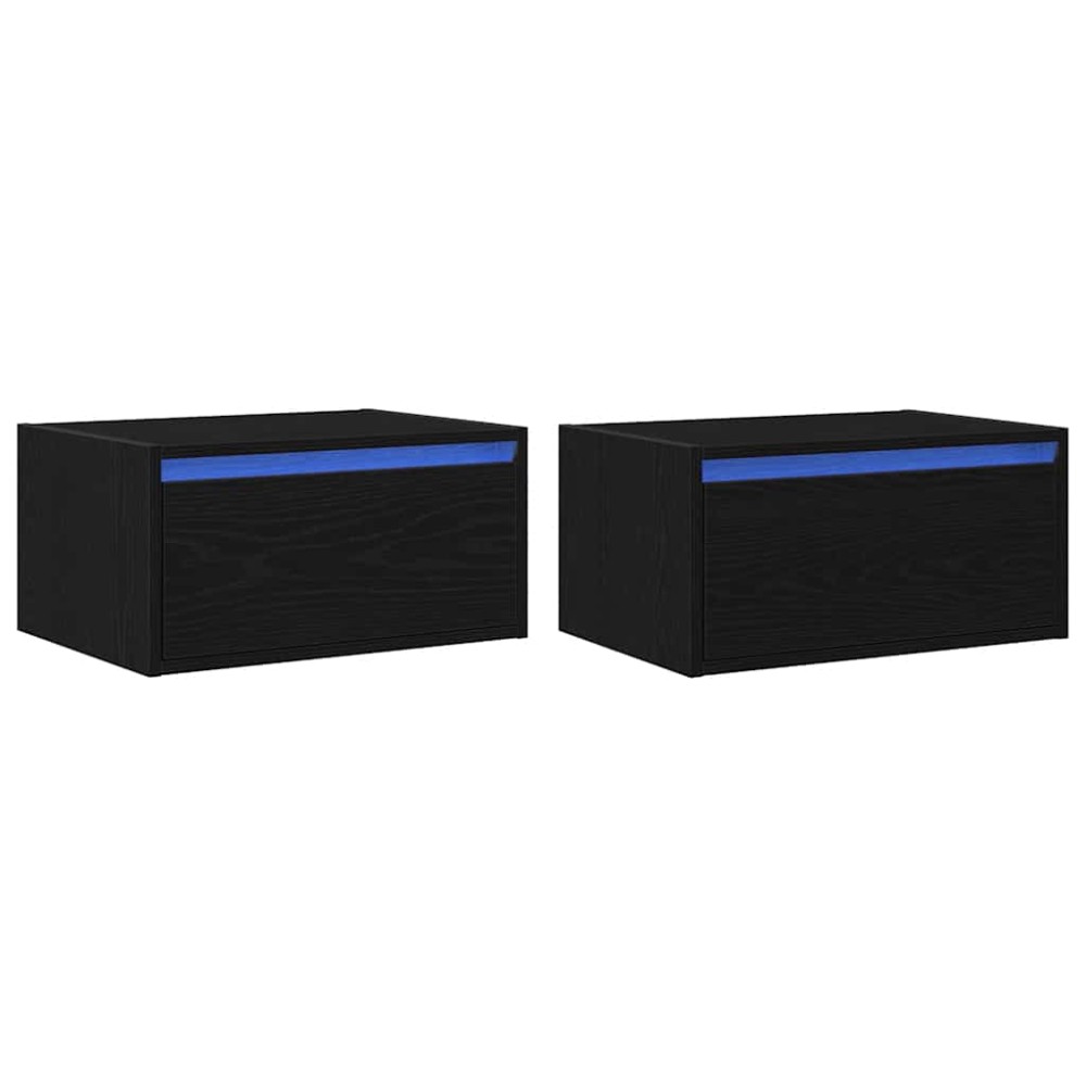 vidaXL Noptiere montate pe perete cu lumini LED 2 buc Stejar negru