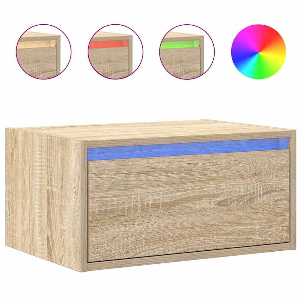 vidaXL Noptieră montată pe perete cu lumini LED, stejar sonoma