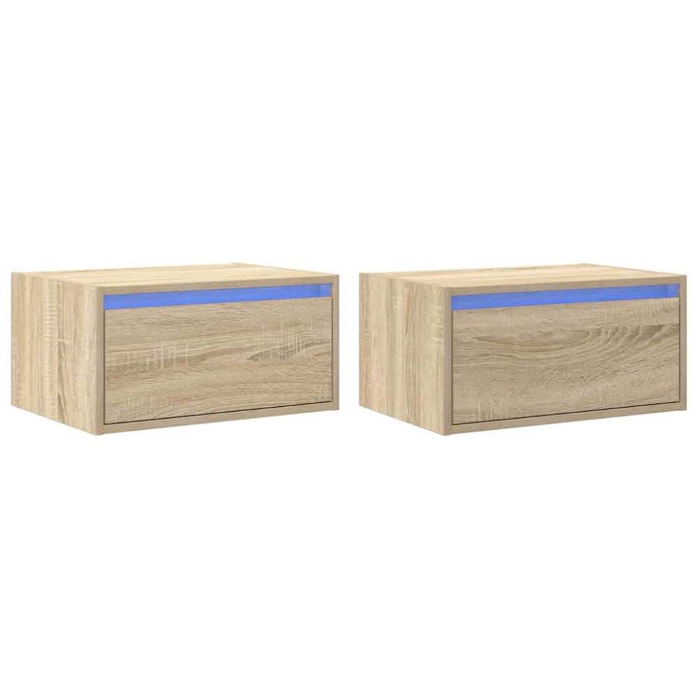 vidaXL Noptiere montate pe perete cu lumini LED, 2 buc., stejar sonoma