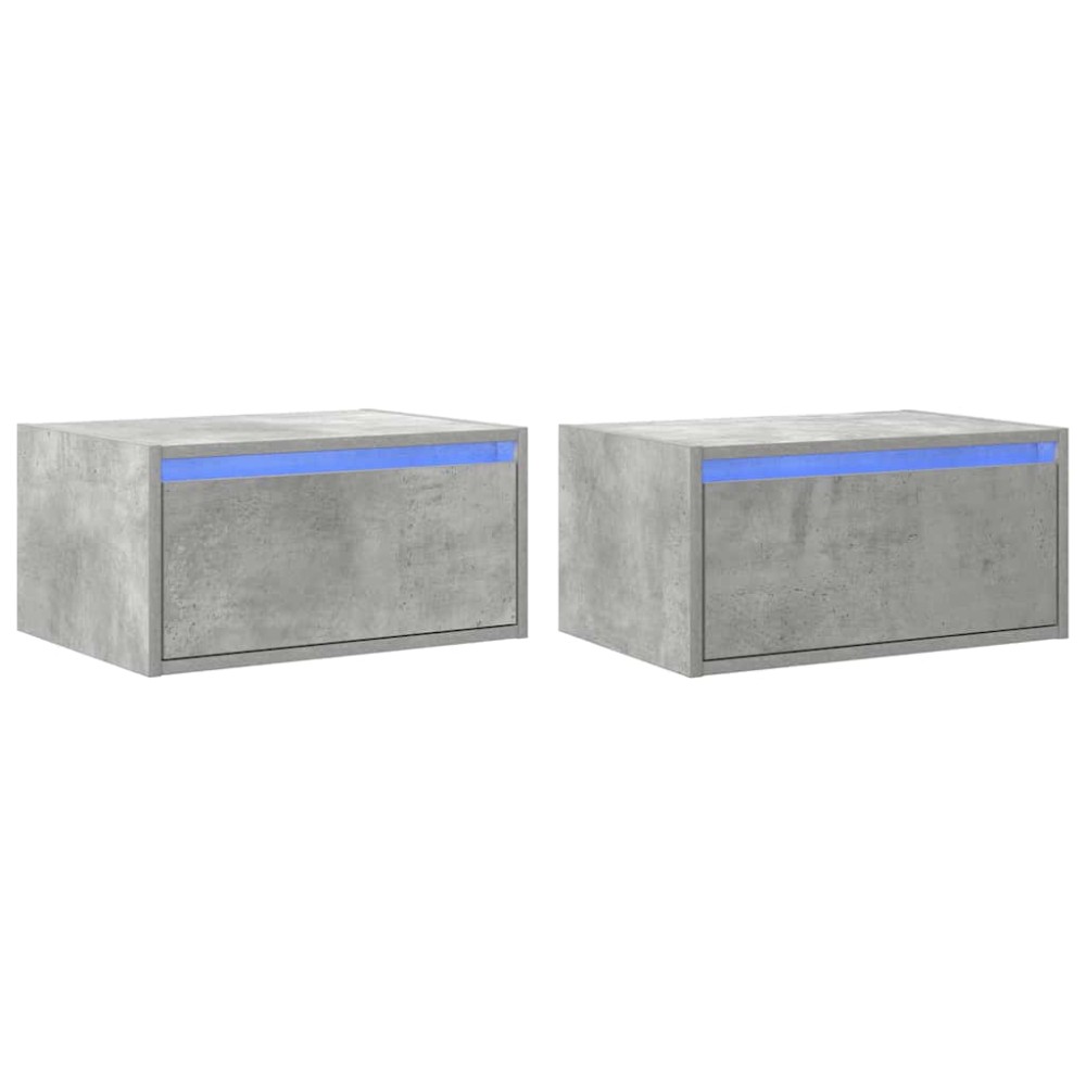 vidaXL Noptiere montate pe perete cu lumini LED, 2 buc., gri beton