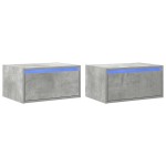 vidaXL Noptiere montate pe perete cu lumini LED, 2 buc., gri beton vidaXL Noptiere montate pe perete cu lumini LED, 2 buc., gri beton
