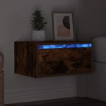 vidaXL Noptieră montată pe perete cu lumini LED, stejar fumuriu vidaXL Noptieră montată pe perete cu lumini LED, stejar fumuriu