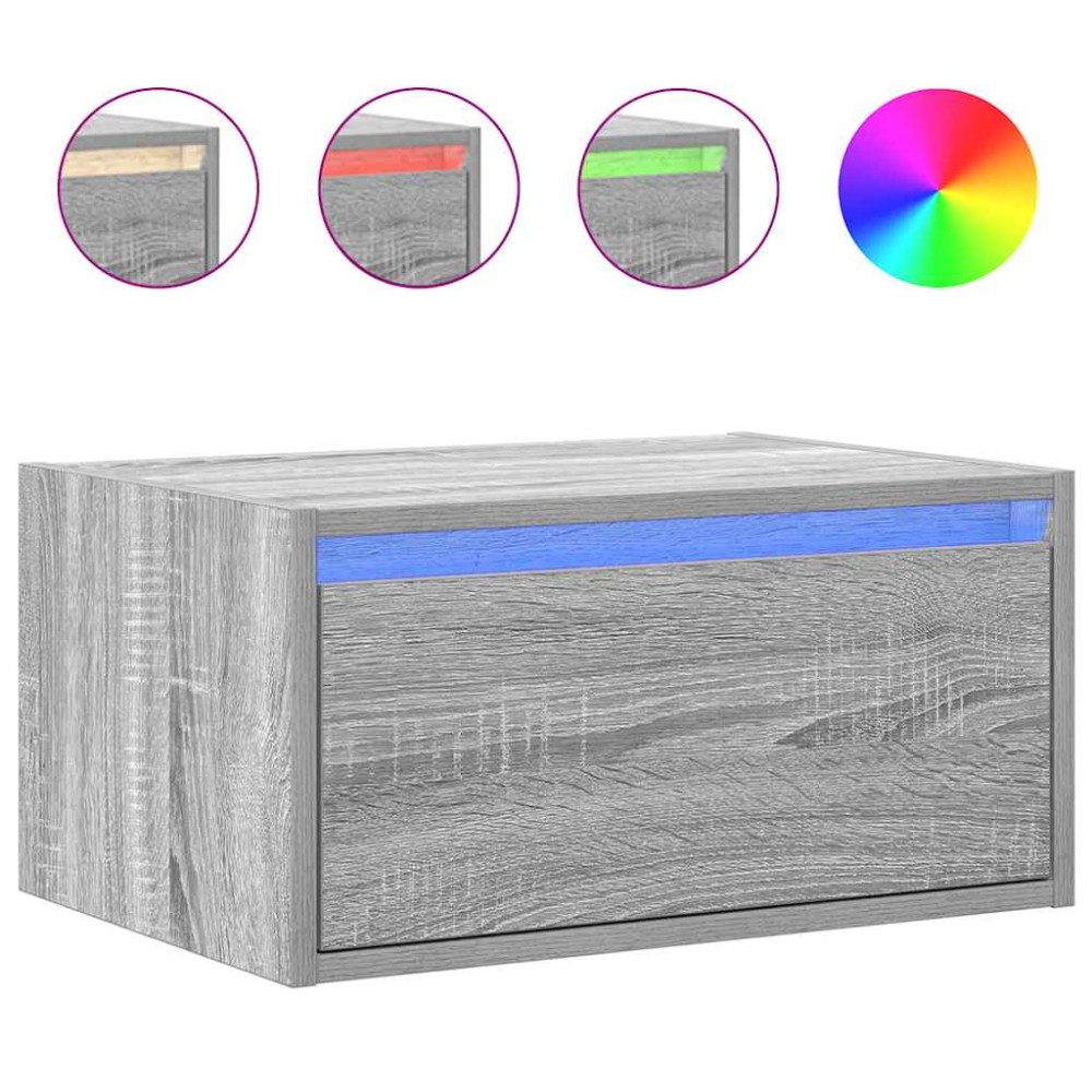 vidaXL Noptieră montată pe perete cu lumini LED, sonoma gri