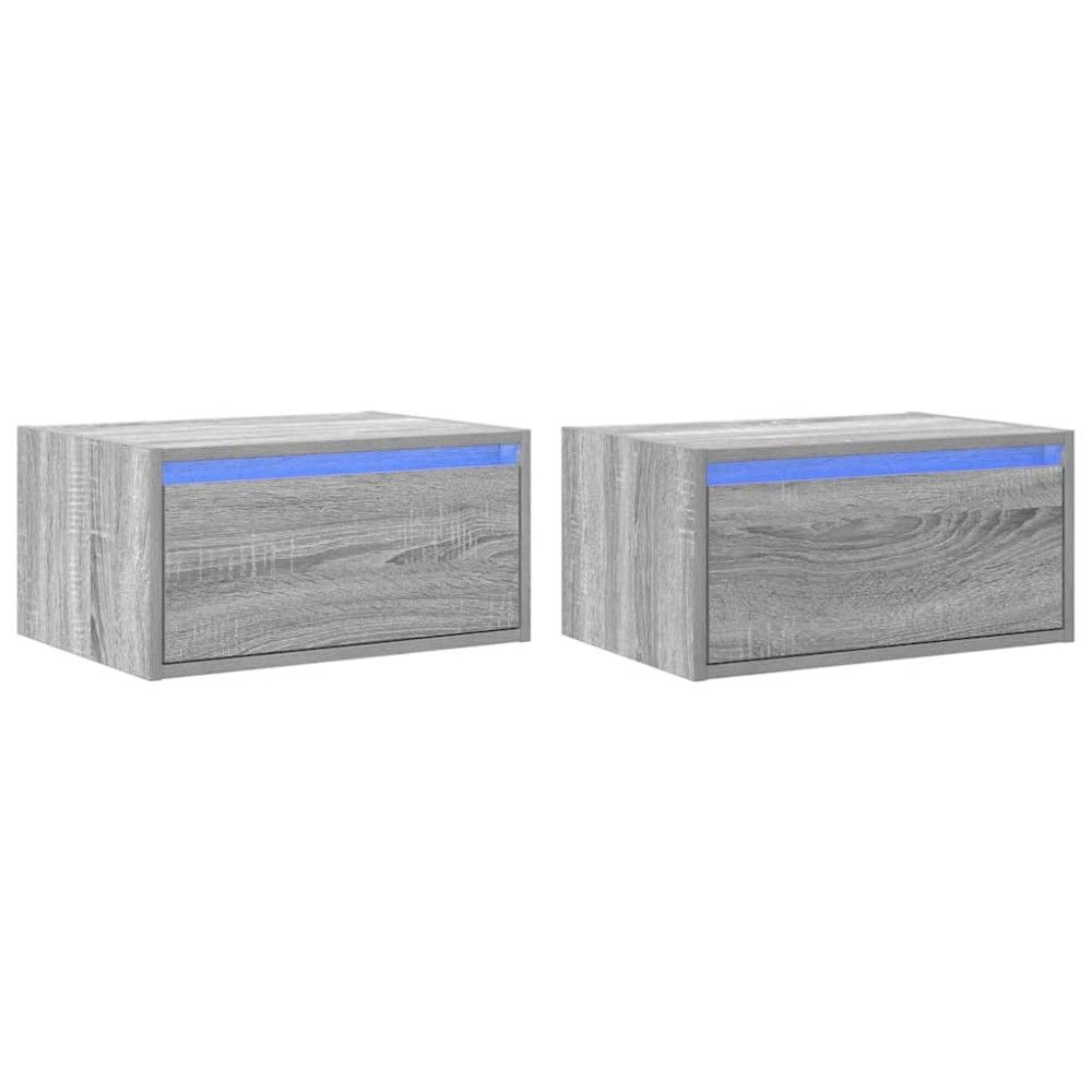vidaXL Noptiere montate pe perete cu lumini LED, 2 buc., sonoma gri