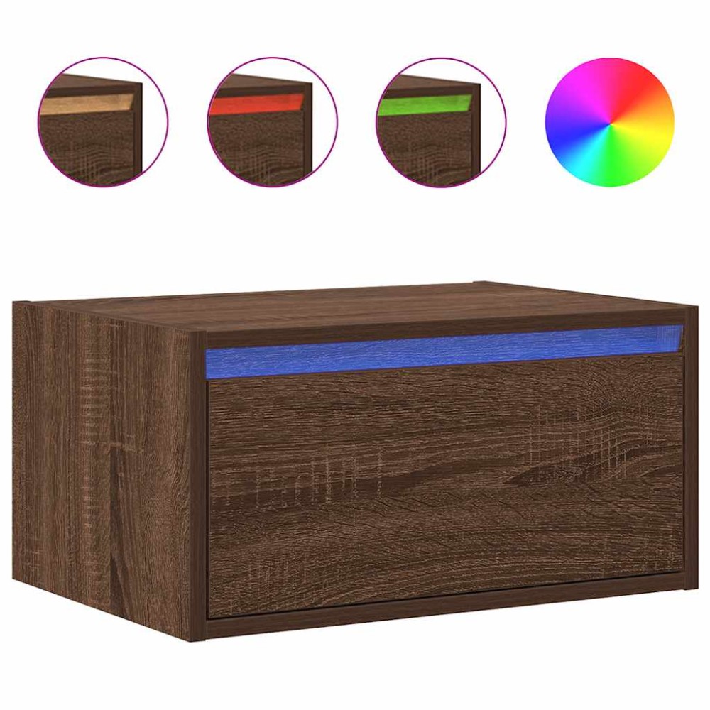 vidaXL Noptieră montată pe perete cu lumini LED, stejar maro