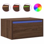 vidaXL Noptieră montată pe perete cu lumini LED, stejar maro vidaXL Noptieră montată pe perete cu lumini LED, stejar maro