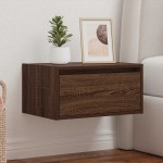 vidaXL Noptieră montată pe perete cu lumini LED, stejar maro vidaXL Noptieră montată pe perete cu lumini LED, stejar maro