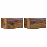 vidaXL Noptiere montate pe perete cu lumini LED 2 buc Lemn vechi vidaXL Noptiere montate pe perete cu lumini LED 2 buc Lemn vechi