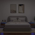vidaXL Noptiere montate pe perete cu lumini LED 2 buc Lemn vechi vidaXL Noptiere montate pe perete cu lumini LED 2 buc Lemn vechi