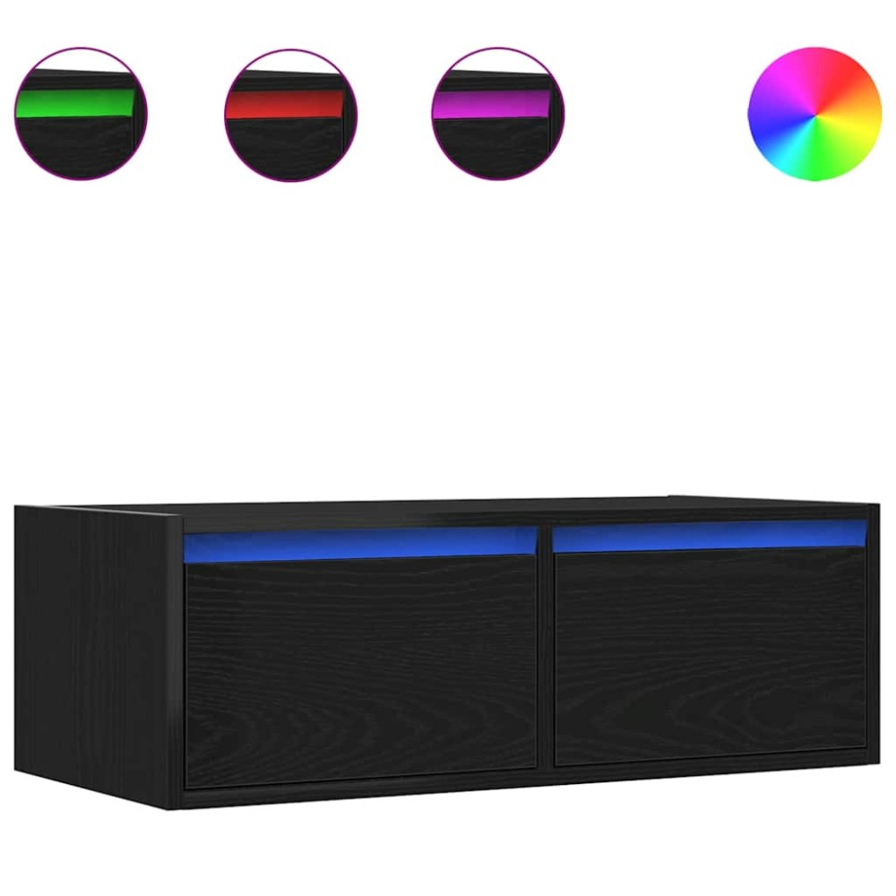 vidaXL Dulap TV cu lumini LED Stejar negru 75x35,5x25 cm