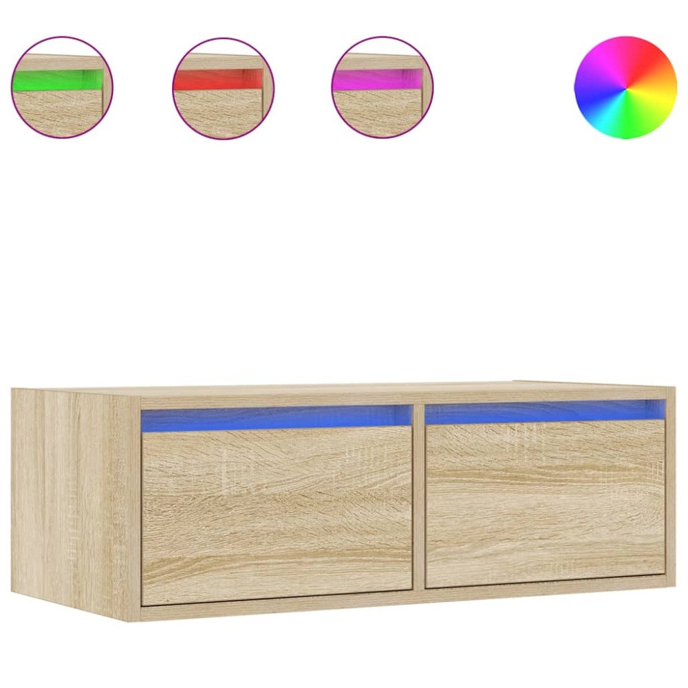 vidaXL Comodă TV cu lumini LED, stejar sonoma, 75x35,5x25 cm