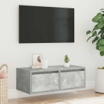vidaXL Comodă TV cu lumini LED, gri beton, 75x35,5x25 cm vidaXL Comodă TV cu lumini LED, gri beton, 75x35,5x25 cm