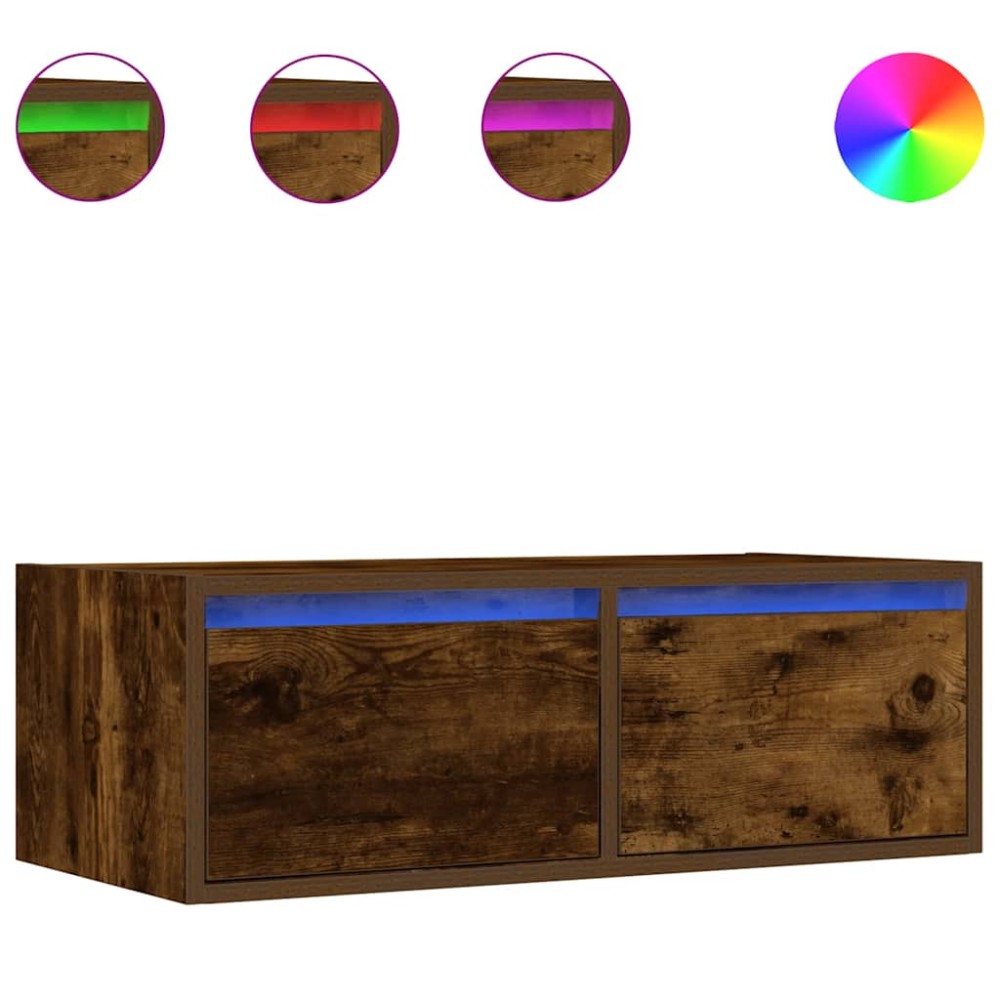 vidaXL Comodă TV cu lumini LED, stejar fumuriu,75x35,5x25 cm