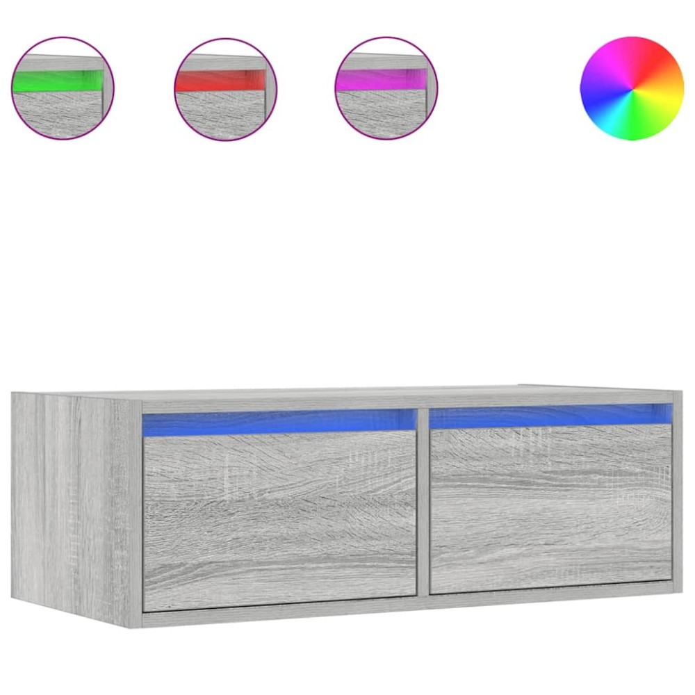 vidaXL Comodă TV cu lumini LED, gri sonoma, 75x35,5x25 cm