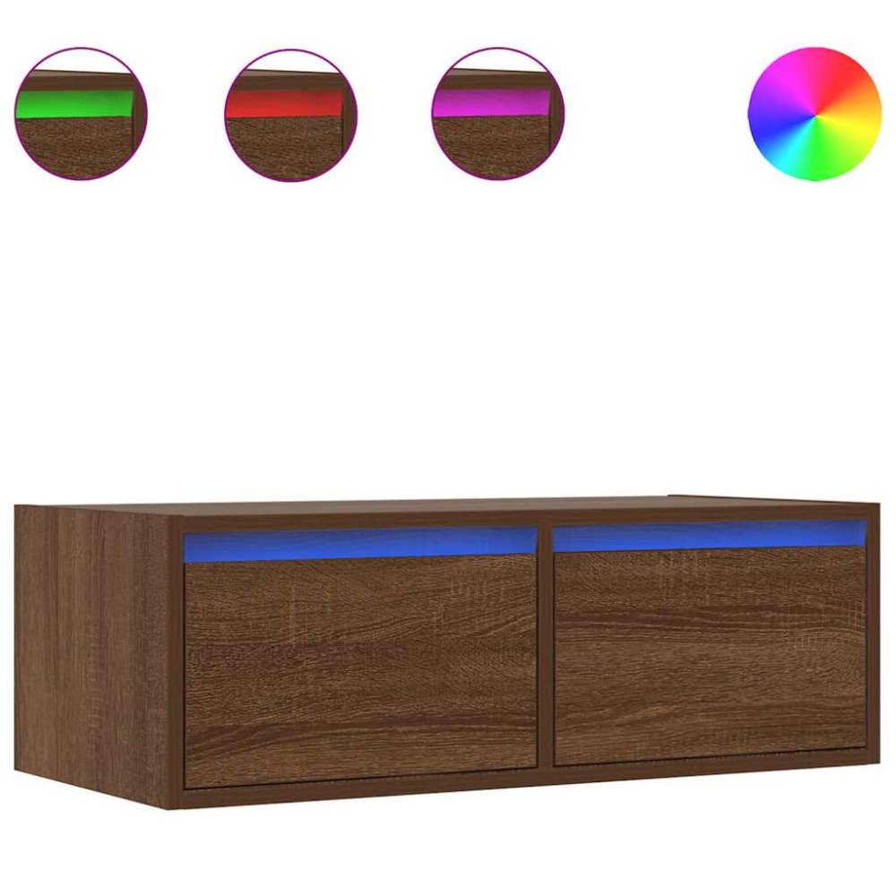 vidaXL Comodă TV cu lumini LED, stejar maro, 75x35,5x25 cm