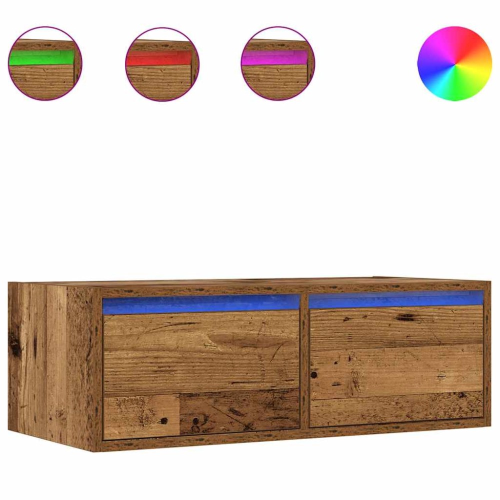 vidaXL Comodă TV cu lumini LED, lemn vechi, 75x35,5x25 cm