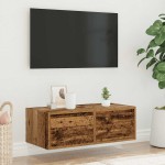 vidaXL Comodă TV cu lumini LED, lemn vechi, 75x35,5x25 cm vidaXL Comodă TV cu lumini LED, lemn vechi, 75x35,5x25 cm