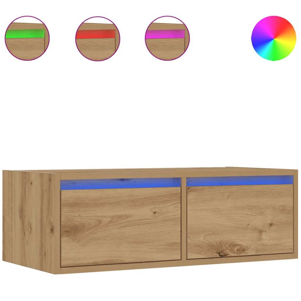 vidaXL Comodă TV cu lumini LED, stejar artizanal, 75x35,5x25 cm