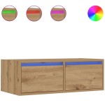vidaXL Comodă TV cu lumini LED, stejar artizanal, 75x35,5x25 cm