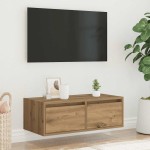 vidaXL Comodă TV cu lumini LED, stejar artizanal, 75x35,5x25 cm