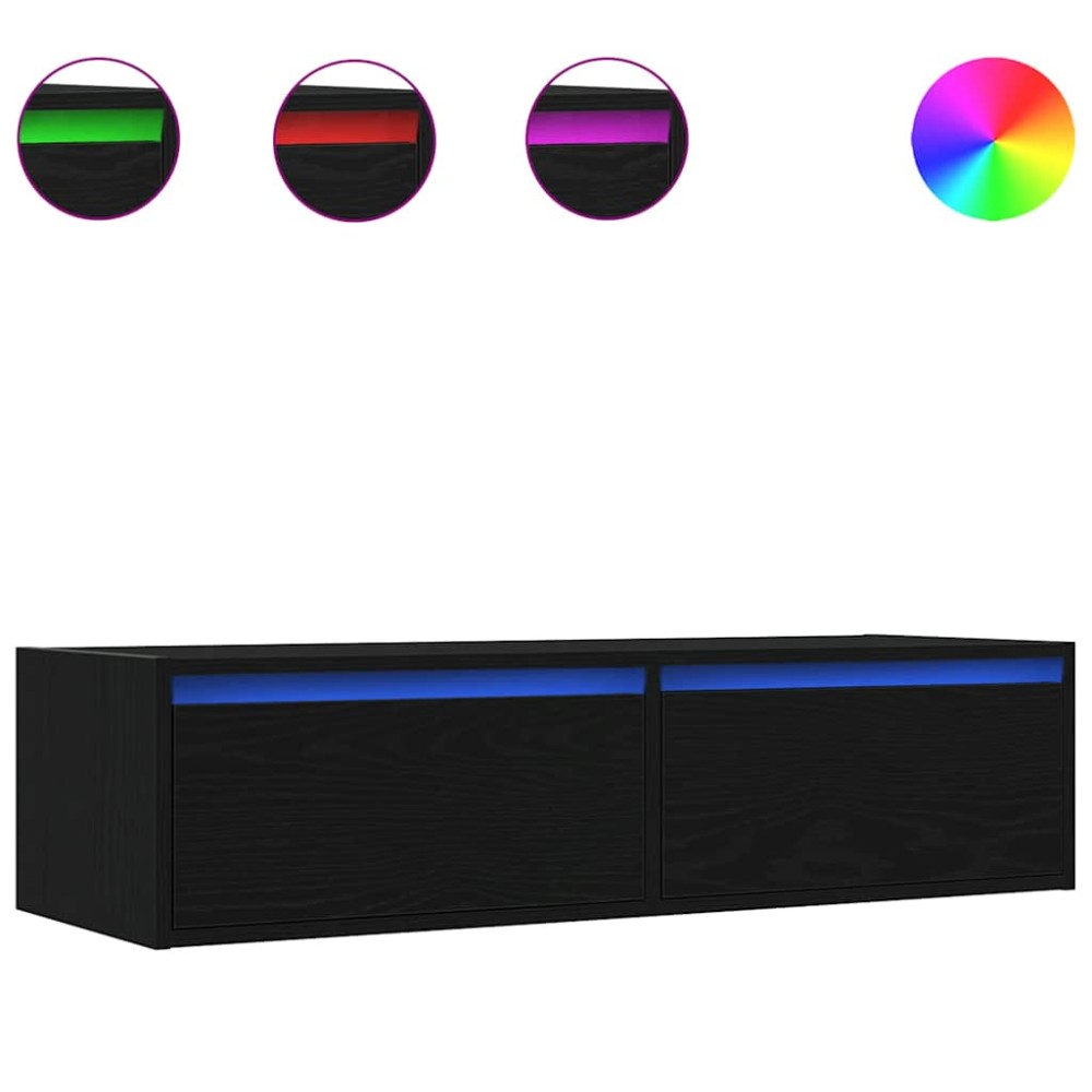 vidaXL Dulap TV cu lumini LED Stejar negru 100X35,5x25 cm