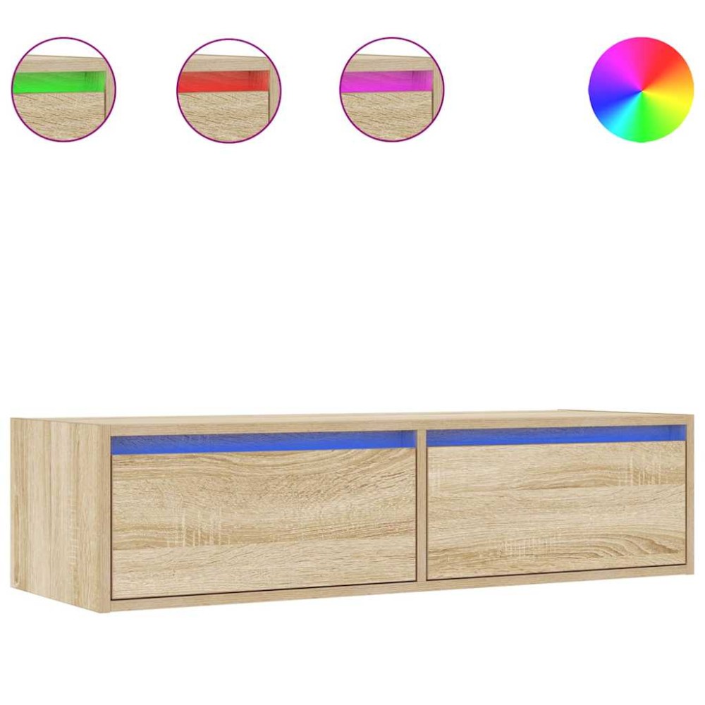 vidaXL Comodă TV cu lumini LED, stejar sonoma, 100X35,5x25 cm