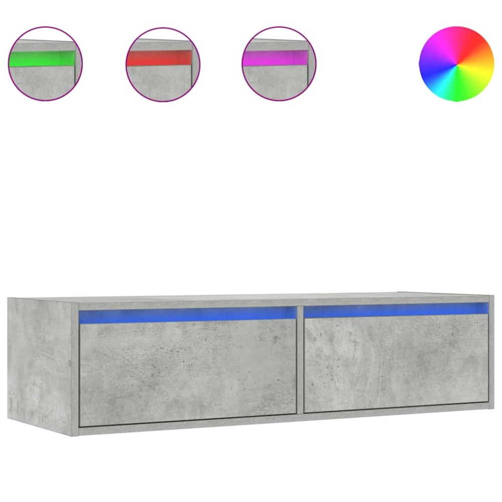 vidaXL Comodă TV cu lumini LED, gri beton, 100X35,5x25 cm