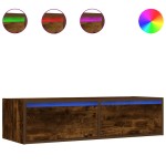 vidaXL Comodă TV cu lumini LED, stejar fumuriu,100X35,5x25 cm