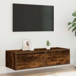 vidaXL Comodă TV cu lumini LED, stejar fumuriu,100X35,5x25 cm