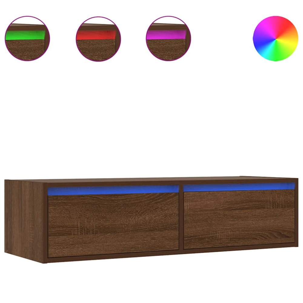 vidaXL Comodă TV cu lumini LED, stejar maro, 100X35,5x25 cm