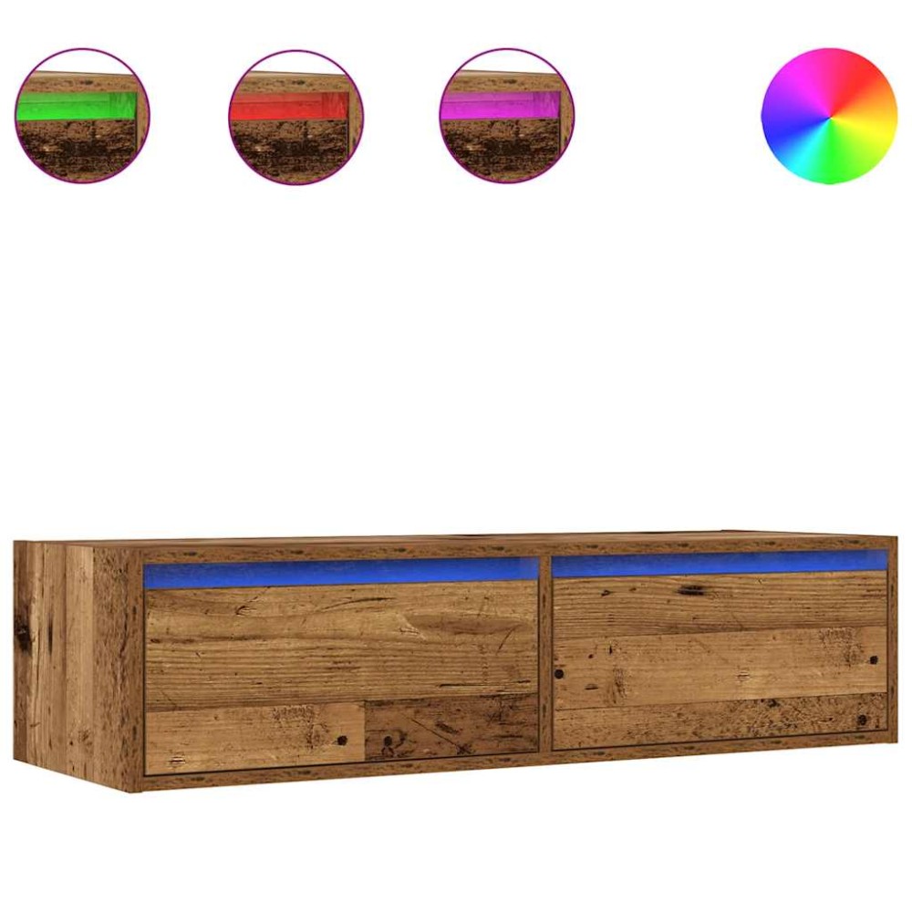 vidaXL Comodă TV cu lumini LED, lemn vechi, 100X35,5x25 cm