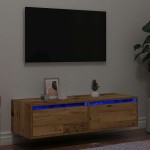vidaXL Comodă TV cu lumini LED, lemn vechi, 100X35,5x25 cm vidaXL Comodă TV cu lumini LED, lemn vechi, 100X35,5x25 cm