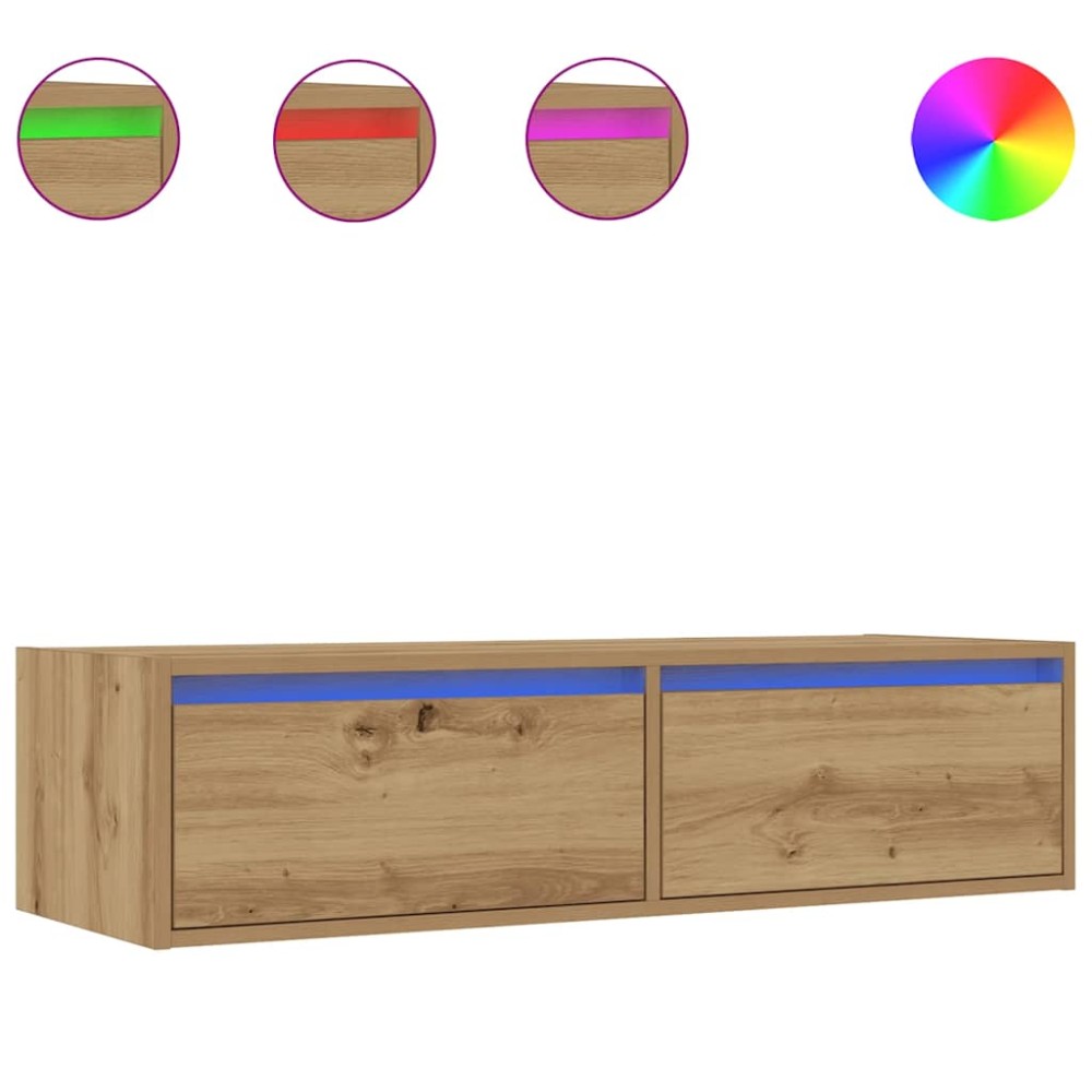 vidaXL Comodă TV cu lumini LED, stejar artizanal, 100X35,5x25 cm
