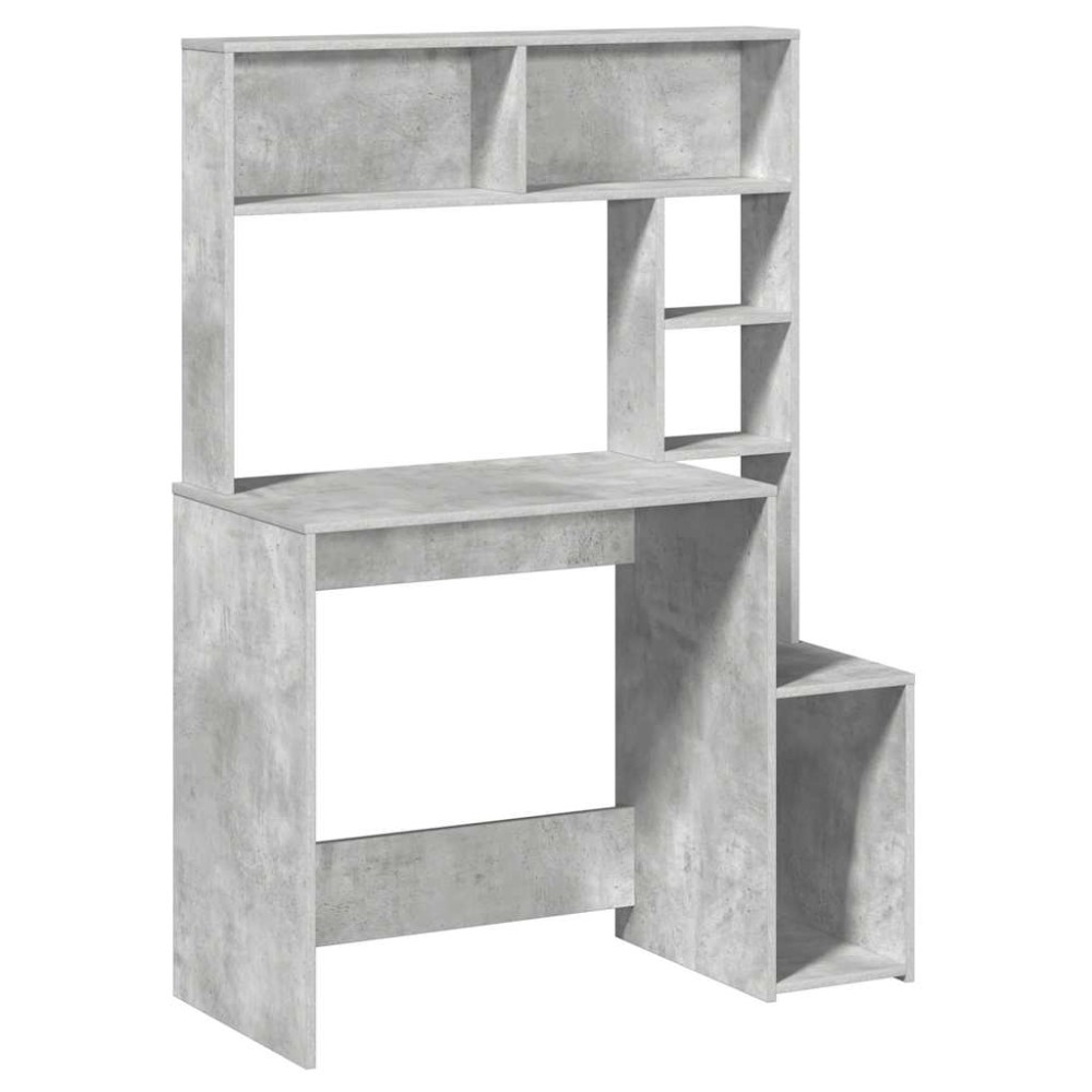 vidaXL Birou cu rafturi, gri beton, 100x45x140 cm, lemn compozit