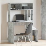 vidaXL Birou cu rafturi, gri beton, 100x45x140 cm, lemn compozit vidaXL Birou cu rafturi, gri beton, 100x45x140 cm, lemn compozit