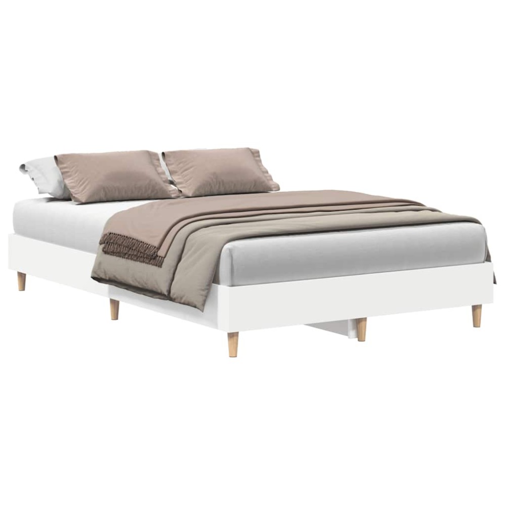 vidaXL Cadru de pat fără saltea, alb, 135x190 cm, lemn prelucrat