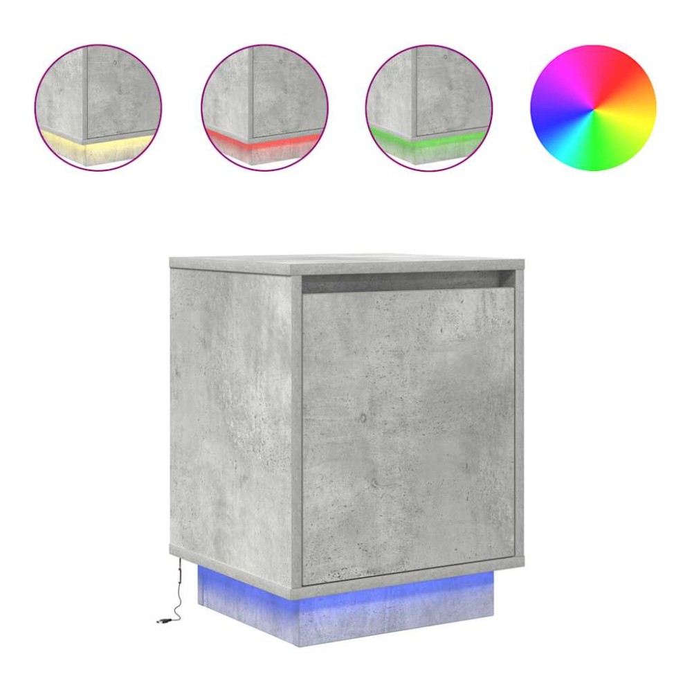 vidaXL Noptiera cu lumini LED Gri beton 38x34x50 cm