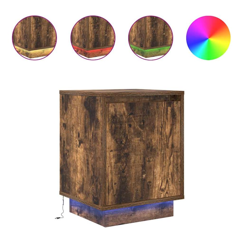 vidaXL Noptiera cu lumini LED Stejar afumat 38x34x50 cm