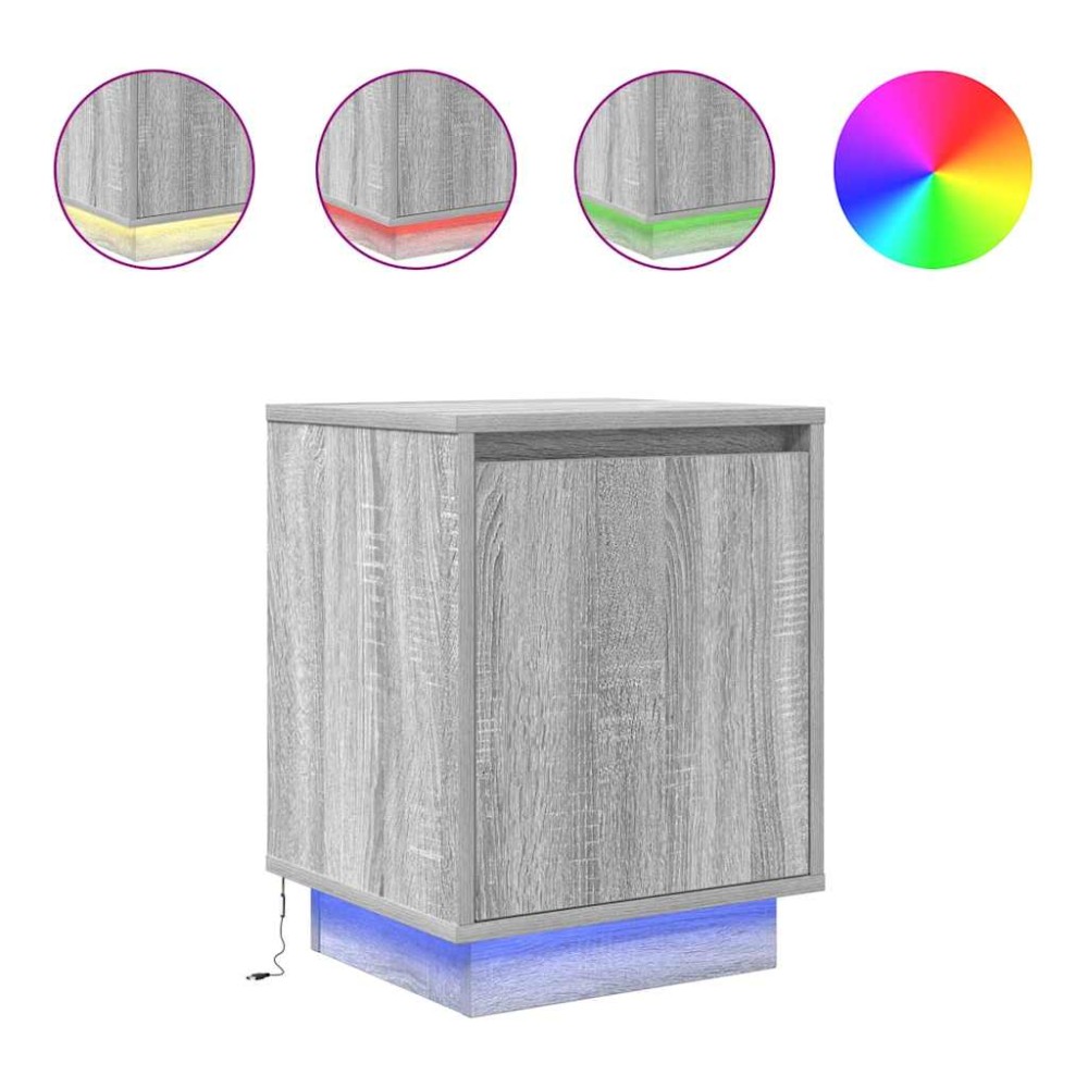 vidaXL Noptiera cu lumini LED Gri Sonoma 38x34x50 cm