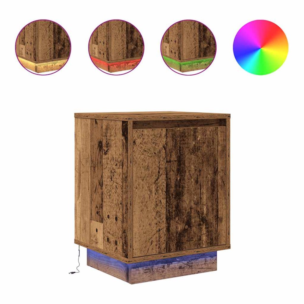 vidaXL Noptiera cu lumini LED Lemn vechi 38x34x50 cm