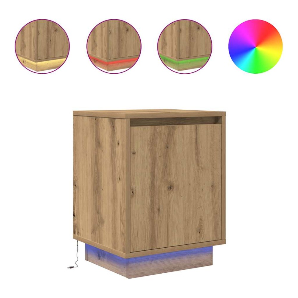 vidaXL Noptiera cu lumini LED Stejar Artisan 38x34x50 cm