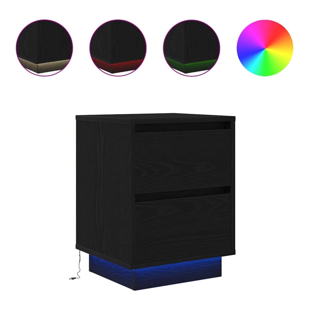 vidaXL Noptiera cu lumini LED Negru 38x34x50 cm