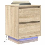 vidaXL Noptiera cu lumini LED Stejar Sonoma 38x34x50 cm vidaXL Noptiera cu lumini LED Stejar Sonoma 38x34x50 cm