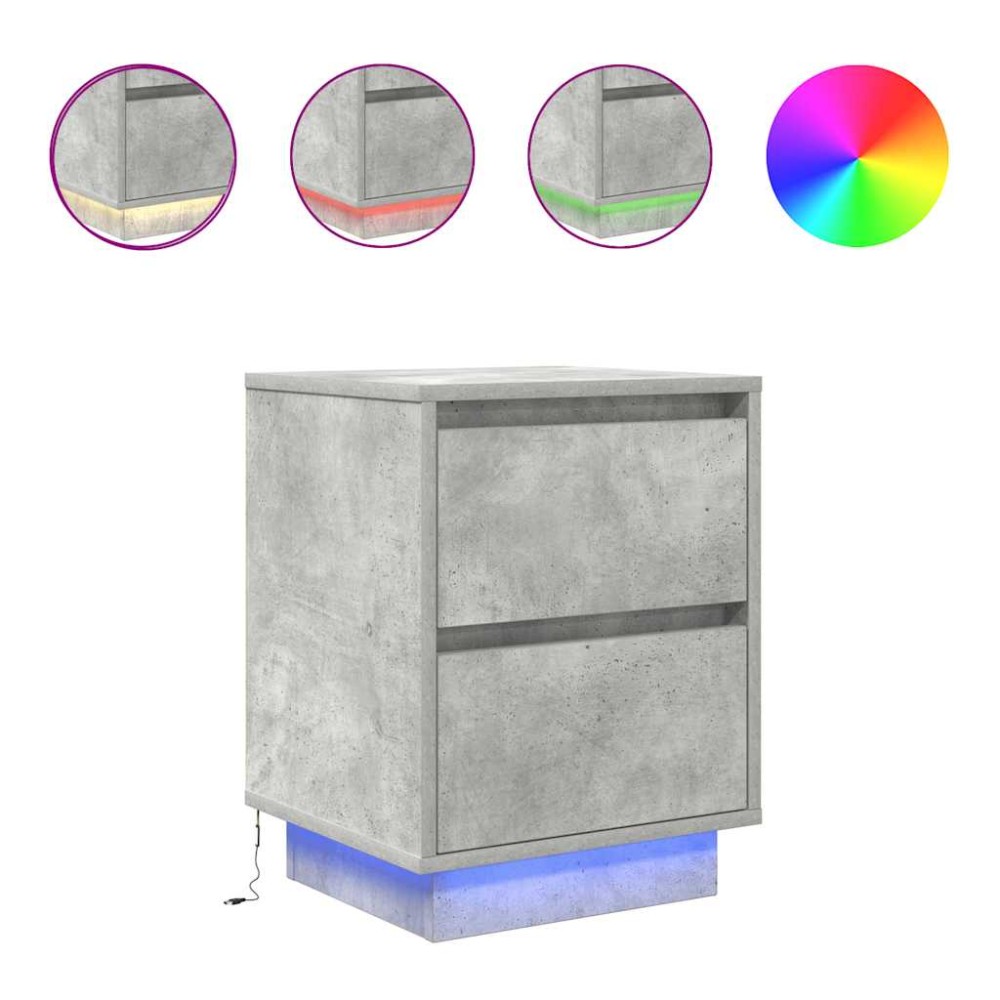 vidaXL Noptiera cu lumini LED Gri beton 38x34x50 cm