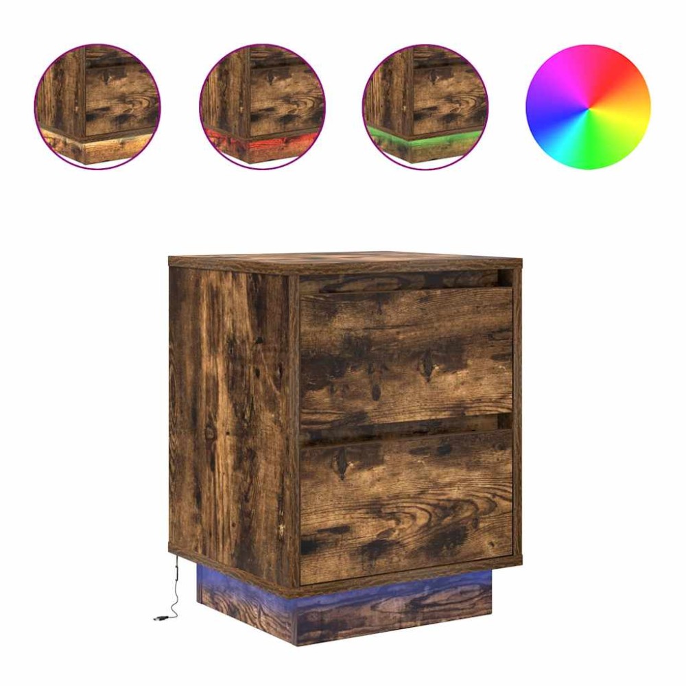 vidaXL Noptiera cu lumini LED Stejar afumat 38x34x50 cm