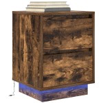 vidaXL Noptiera cu lumini LED Stejar afumat 38x34x50 cm vidaXL Noptiera cu lumini LED Stejar afumat 38x34x50 cm