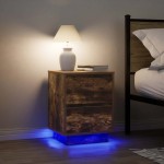 vidaXL Noptiera cu lumini LED Stejar afumat 38x34x50 cm vidaXL Noptiera cu lumini LED Stejar afumat 38x34x50 cm
