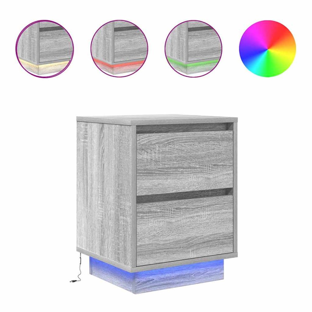 vidaXL Noptiera cu lumini LED Gri Sonoma 38x34x50 cm